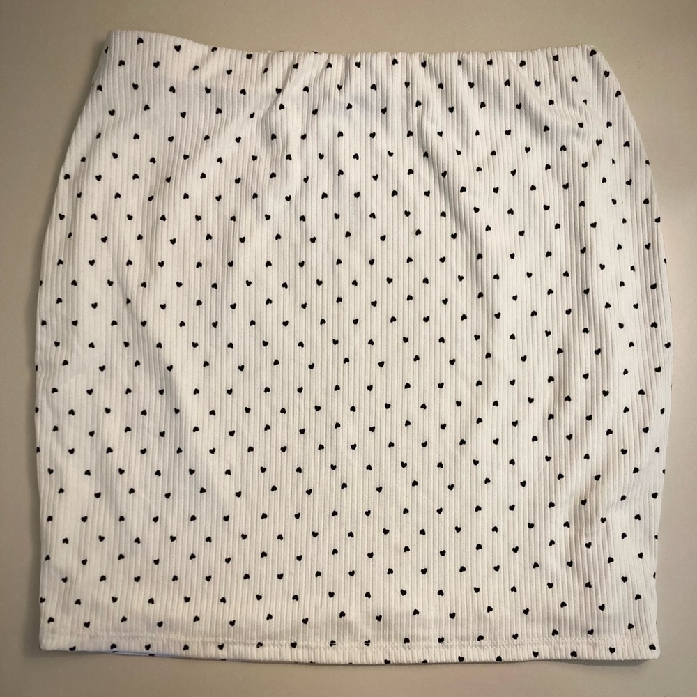 Altar'd State White Mini Skirt with Black Hearts